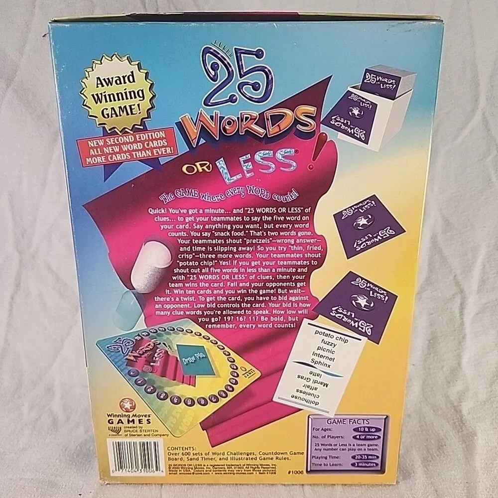 25 Words or Less Board Card Game #1006 Winning Moves Games 2000 Edition COMPLETE